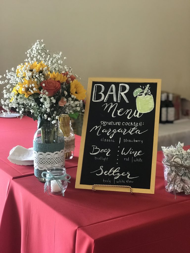 A wedding bar menu
