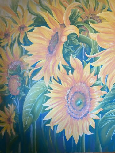 An energetic field of sunflowers for your living room